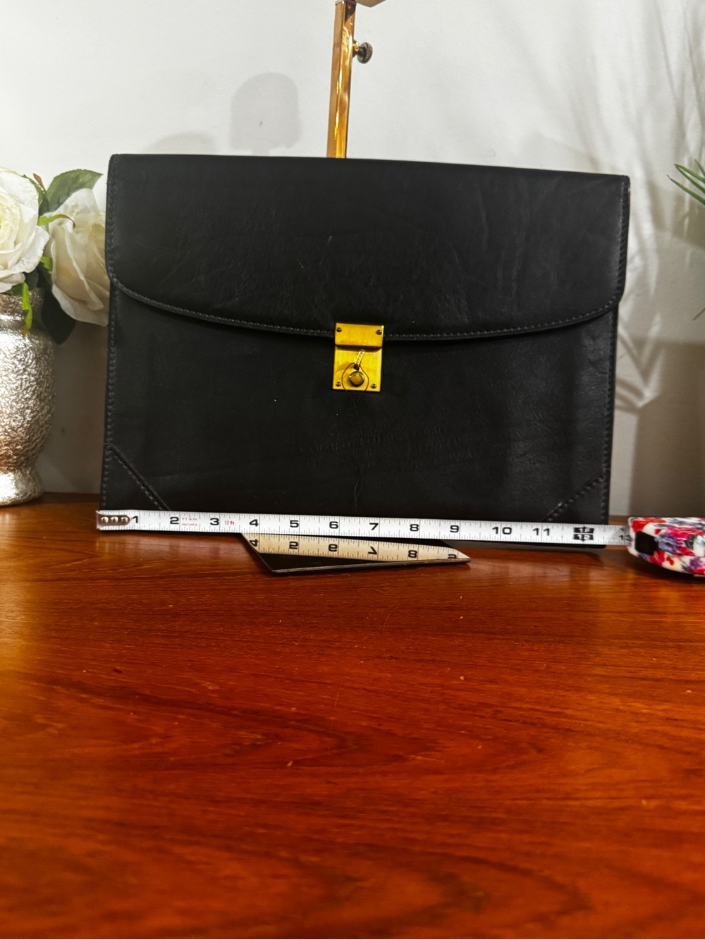 Gazzarrini Firenze Black Leather Men’s Document Folio Gold Lock have the key - Picture 14 of 14